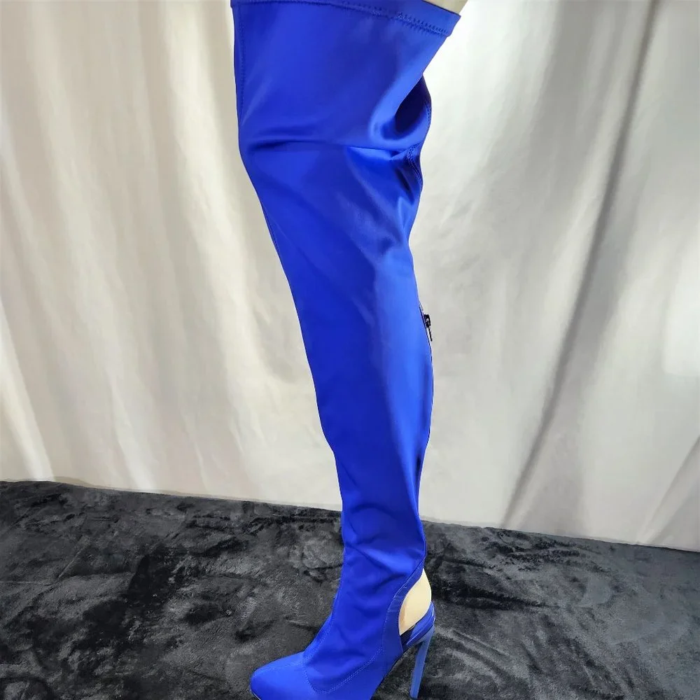 * Privileged Royal Blue Over The Knee Lycra Stretch Boots